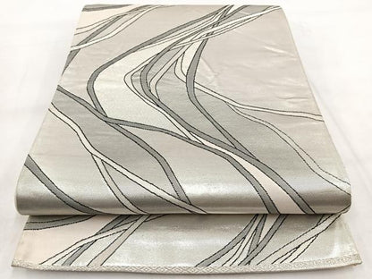 平和屋着物◎六通柄袋帯　抽象文　銀糸　正絹　逸品　BAAW8982yc