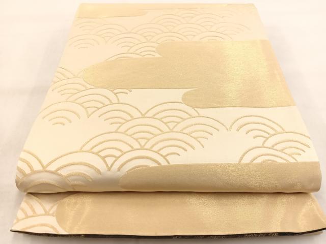平和屋着物◎両面 全通柄袋帯 エ霞青海波文 金糸 正絹 逸品 BAAW8987yc