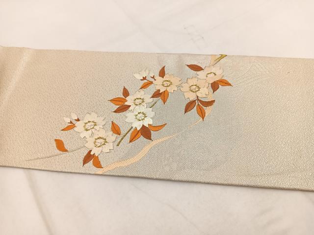平和屋着物◎九寸名古屋帯 総刺繍 枝垂れ桜 金糸 正絹 逸品 BAAW8991yc