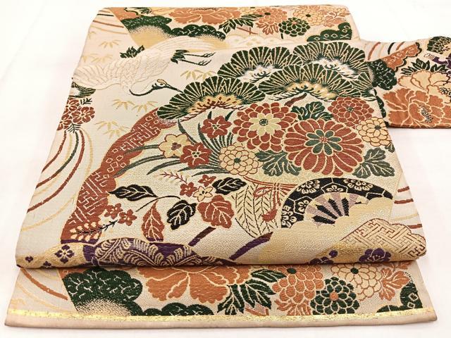 平和屋着物◎アンティーク 大正ロマン 九寸名古屋帯 唐織 飛鶴花文 金糸 正絹 逸品 BAAW8993yc