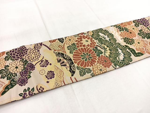 平和屋着物◎アンティーク 大正ロマン 九寸名古屋帯 唐織 飛鶴花文 金糸 正絹 逸品 BAAW8993yc