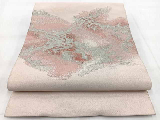 平和屋着物◎八寸名古屋帯　綴れ　抽象文　銀糸　正絹　逸品　BAAW8995yc