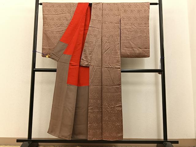 平和屋着物■上質な色無地 紗綾形花地紋 櫨色 正絹 逸品 BAAW9002hj