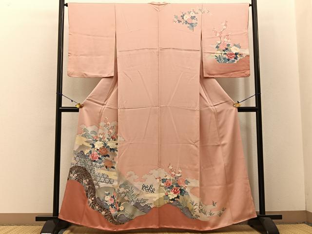 平和屋着物■訪問着 重ね山牡丹花文 金彩 正絹 逸品 BAAW9011hj