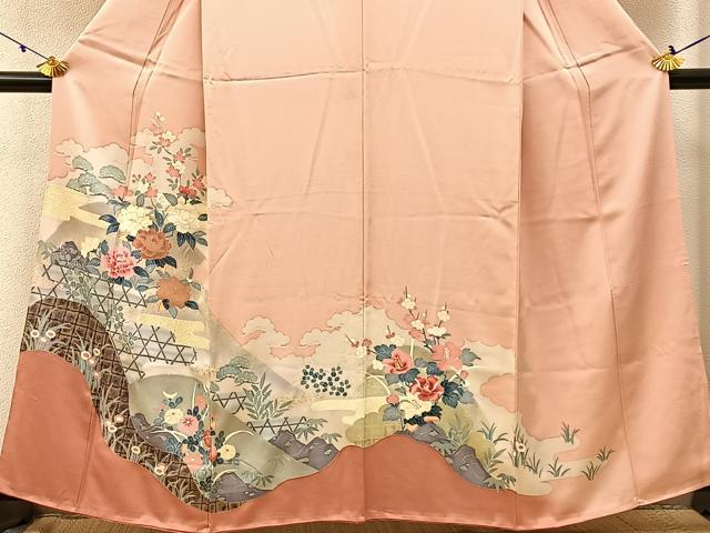 平和屋着物■訪問着 重ね山牡丹花文 金彩 正絹 逸品 BAAW9011hj