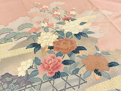 平和屋着物■訪問着 重ね山牡丹花文 金彩 正絹 逸品 BAAW9011hj