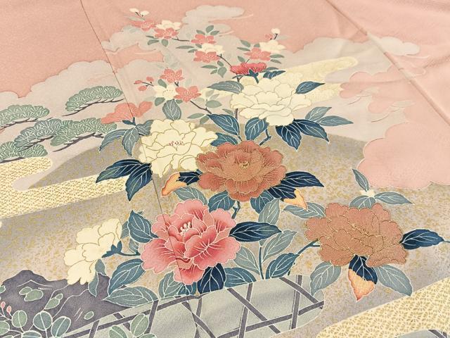 平和屋着物■訪問着 重ね山牡丹花文 金彩 正絹 逸品 BAAW9011hj