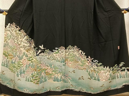 平和屋着物■豪華黒留袖 友禅 作家物 松竹梅 飛鶴御所解文 正絹 逸品 BAAW9016hj