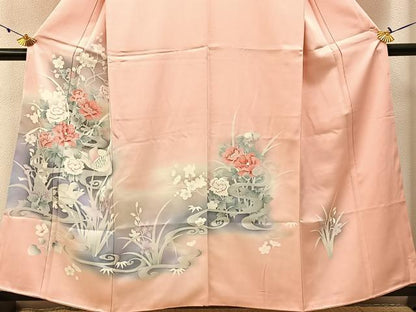 平和屋着物■訪問着　刺繍　流水花鳥文　暈し染め　正絹　逸品　未使用　BAAW9019hj