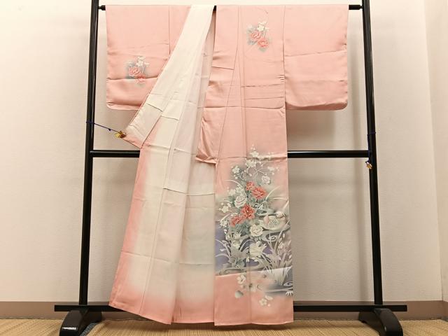 平和屋着物■訪問着　刺繍　流水花鳥文　暈し染め　正絹　逸品　未使用　BAAW9019hj