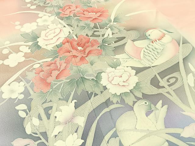平和屋着物■訪問着　刺繍　流水花鳥文　暈し染め　正絹　逸品　未使用　BAAW9019hj