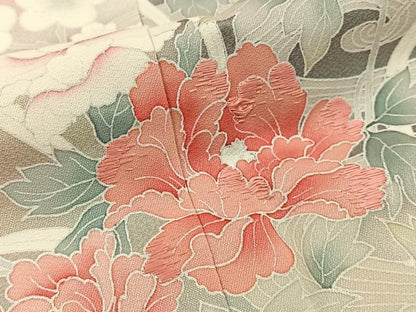 平和屋着物■訪問着　刺繍　流水花鳥文　暈し染め　正絹　逸品　未使用　BAAW9019hj