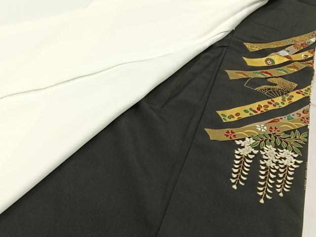 平和屋着物■豪華黒留袖　駒刺繍　飛鶴熨斗花文　金彩　正絹　逸品　BAAW9023hj