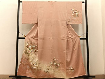 平和屋着物■訪問着 駒刺繍 立波草花文 暈し染め 金銀彩 正絹 逸品 BAAW9027hj
