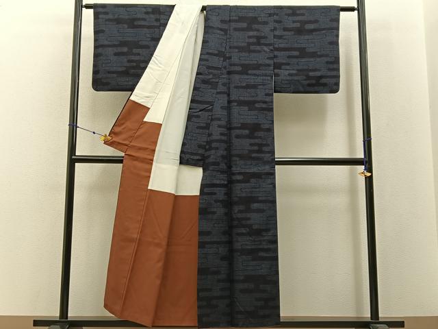 平和屋着物■結城紬 80亀甲 エ霞文様 正絹 逸品 BAAW9030hj