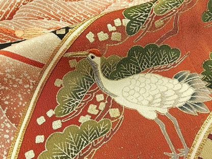 平和屋着物■豪華黒留袖　駒刺繍　群鶴扇面花文　金銀彩　正絹　逸品　BAAW9033hj