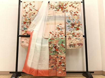 平和屋着物■豪華振袖　松竹梅　几帳宝尽くし花文　暈し染め　金彩　正絹　逸品　BAAW9034hj
