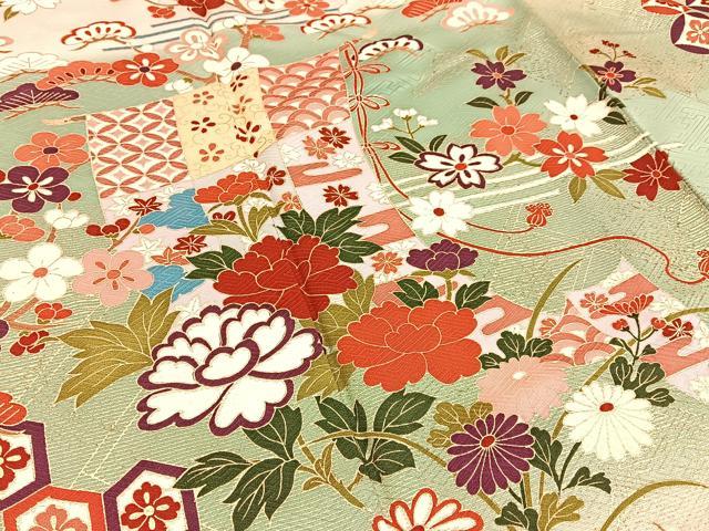 平和屋着物■豪華振袖　松竹梅　几帳宝尽くし花文　暈し染め　金彩　正絹　逸品　BAAW9034hj