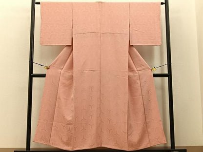 平和屋着物■上質な色無地 毘沙門亀甲地紋 一斤染色 正絹 逸品 BAAW9050hj