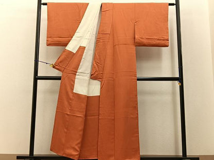 平和屋着物■無地絵羽訪問着　光琳水地紋　黄丹色　正絹　逸品　BAAW9062hj