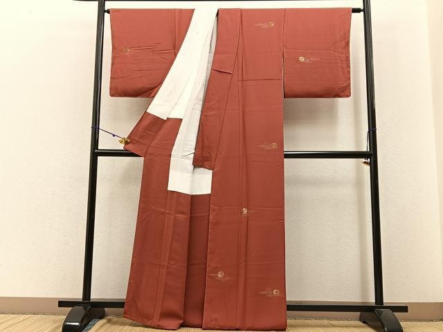 平和屋着物■上質な小紋 寿光織 三つ巴 金銀糸 正絹 逸品 未使用 BAAW9068hj