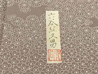 平和屋着物■人間国宝　初代 六谷梅軒(六谷紀久男)錐彫り　重要無形文化　財伊勢型紙　江戸小紋　梅菊文　正絹　逸品　BAAW9073hj