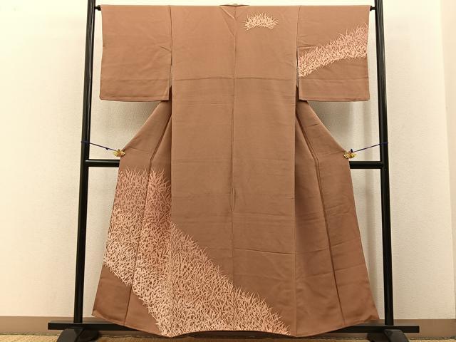 平和屋着物■訪問着 草葉シルエット 鬼しぼ縮緬 正絹 逸品 BAAW9076hj