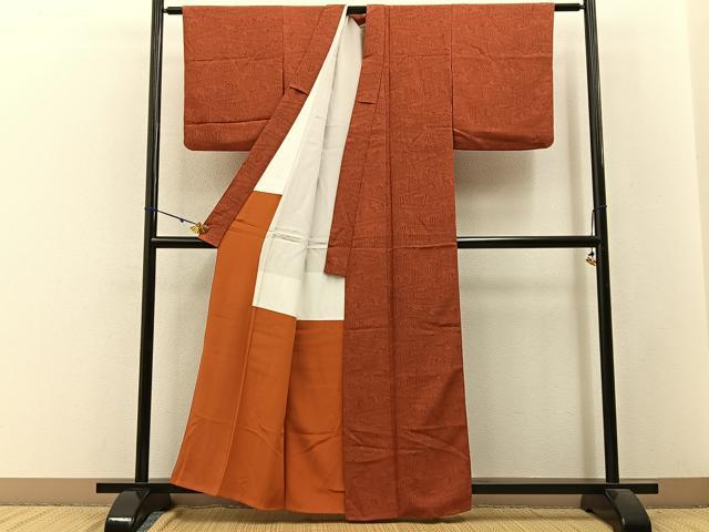 平和屋着物■上質な小紋　手描き　竹垣文　正絹　逸品　BAAW9091hj