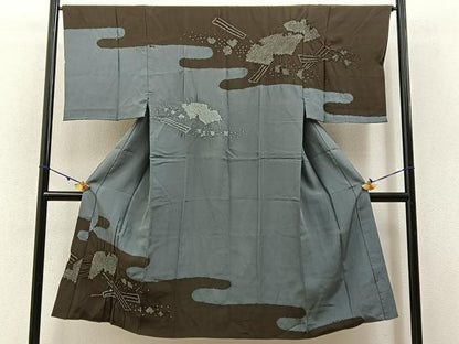 平和屋着物■男性　長襦袢　袷　絞り　エ霞扇文　正絹　逸品　BAAW9100hj