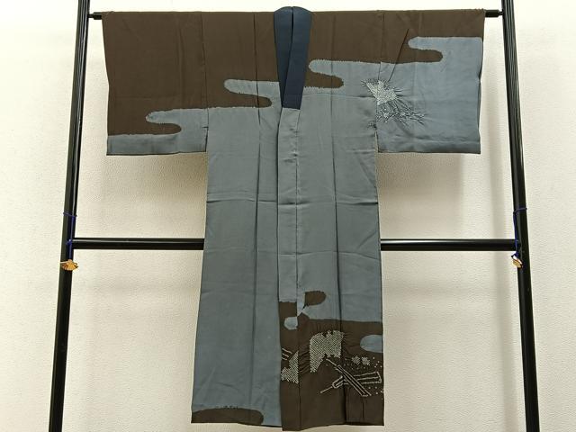 平和屋着物■男性　長襦袢　袷　絞り　エ霞扇文　正絹　逸品　BAAW9100hj