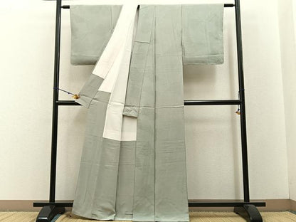 平和屋着物■上質な色無地 切嵌有職地紋 柳鼠色 反端付き 正絹 逸品 BAAW9125hj