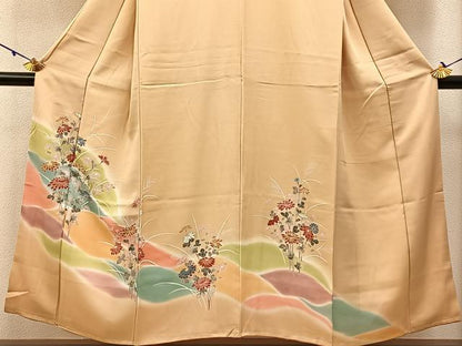 平和屋着物■訪問着 草花文 暈し染め 金彩 正絹 逸品 未使用 BAAW9127hj