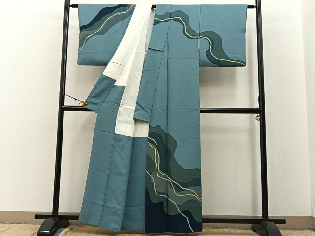 平和屋着物■訪問着 道長文様 鬼しぼ縮緬 正絹 逸品 BAAW9137hj