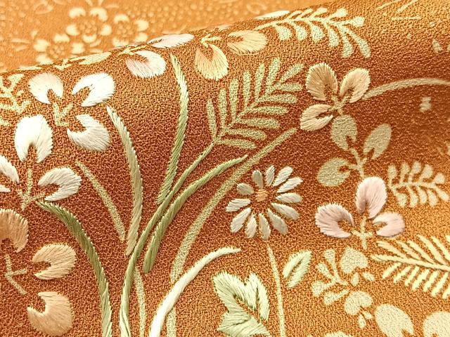 平和屋着物■訪問着　刺繍　草花文　正絹　逸品　BAAW9141hj