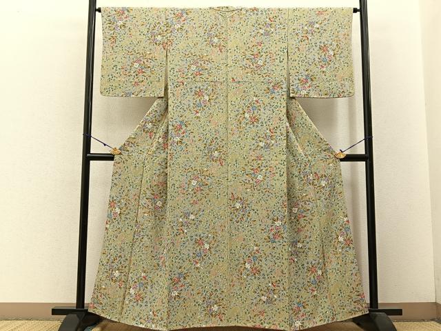平和屋着物■上質な小紋　草花尽くし　鬼しぼ縮緬　正絹　逸品　BAAW9142hj