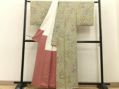 平和屋着物■上質な小紋　草花尽くし　鬼しぼ縮緬　正絹　逸品　BAAW9142hj