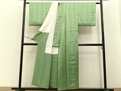 平和屋着物■上質な色無地　立波地紋　柳色　正絹　逸品　BAAW9147hj