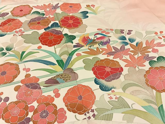 平和屋着物■訪問着　友禅　花鳥文　暈し染め　正絹　逸品　BAAW9161hj