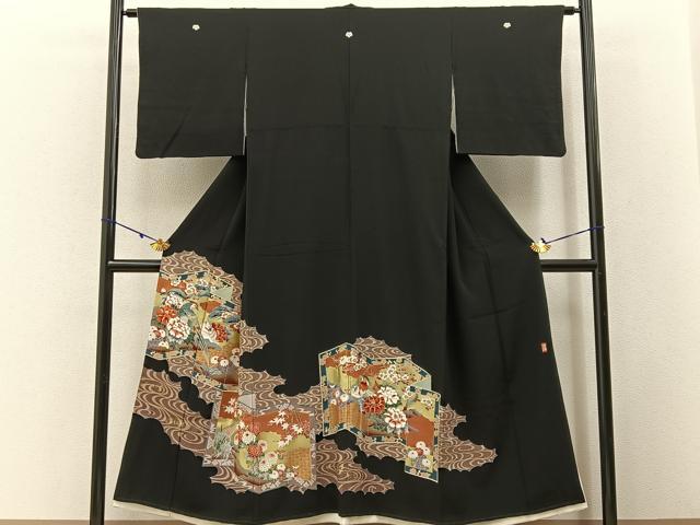 平和屋着物□豪華黒留袖 作家物 刺繍 屏風花鳥文 金彩 正絹 逸品