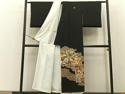 平和屋着物■豪華黒留袖 作家物 刺繍 屏風花鳥文 金彩 正絹 逸品 BAAW9165hj