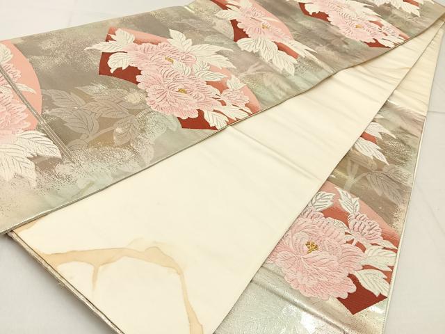平和屋着物◎六通柄袋帯　唐織　春慶　地紙牡丹文　金銀糸　引箔　正絹　逸品　BAAW9175hj