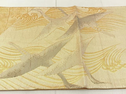平和屋着物◎太鼓柄袋帯　山賀錦　光悦の鶴　金糸　正絹　逸品　BAAW9177hj