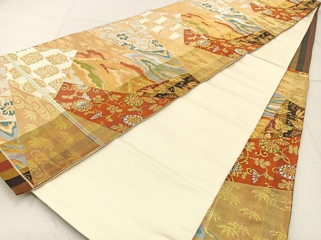平和屋着物◎六通柄袋帯　唐織　切嵌更紗花文　金銀糸　正絹　逸品　BAAW9179hj