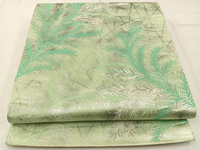 平和屋着物◎六通柄袋帯　草葉文　銀糸　引箔　正絹　逸品　BAAW9181hj