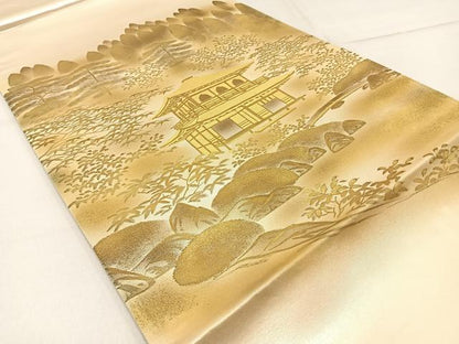 平和屋着物◎太鼓柄袋帯 作家物 手描き 金閣寺 金彩 引箔 正絹 逸品 BAAW9190hj