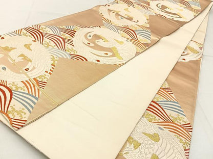平和屋着物◎六通柄袋帯　唐織　鳳凰　金糸　正絹　逸品　BAAW9198hj