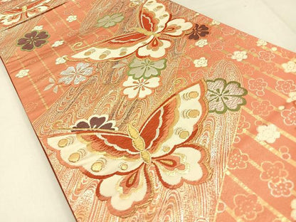 平和屋着物◎六通柄袋帯　唐織　花蝶文　金銀糸　正絹　逸品　BAAW9203hj