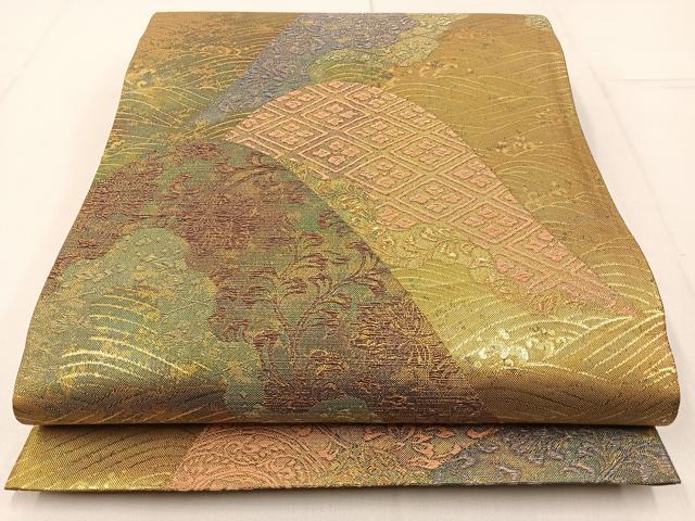 平和屋着物◎西陣　六通柄袋帯　古代宮廷文様　金糸　引箔　証紙付き　正絹　逸品　BAAW9209hj