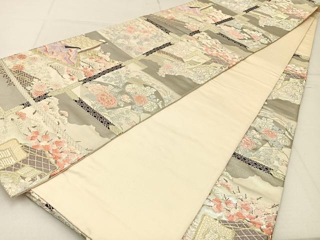 平和屋着物◎六通柄袋帯 唐織 平安人物文 彩錦 プラチナ箔 正絹 逸品 BAAW9211hj