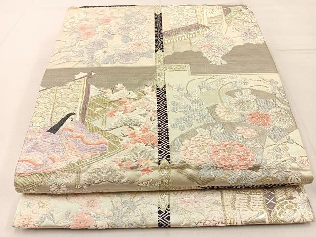 平和屋着物◎六通柄袋帯 唐織 平安人物文 彩錦 プラチナ箔 正絹 逸品 BAAW9211hj